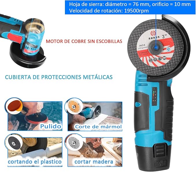 Amoladora Angular Esmeril: Cortador 2 Baterias